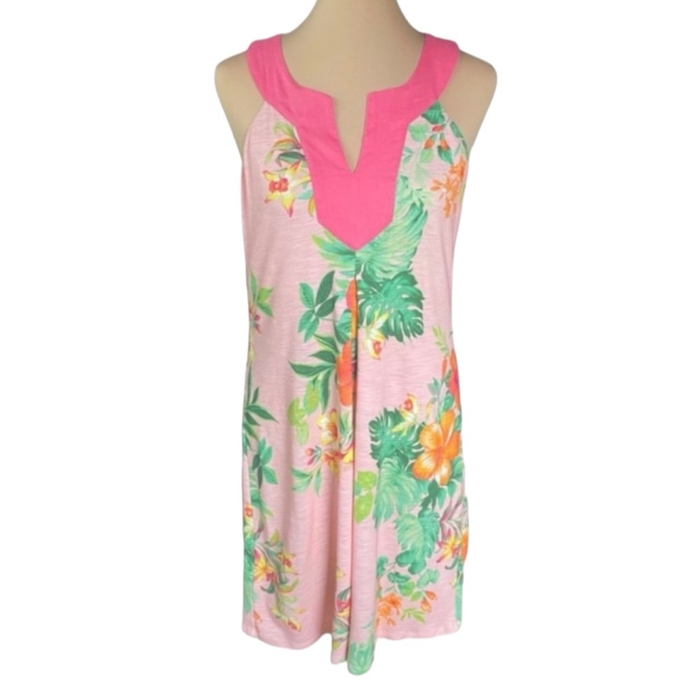Tommy Bahama Linen Feuillage Tropical Pink Palm Shift Dress size women’s small